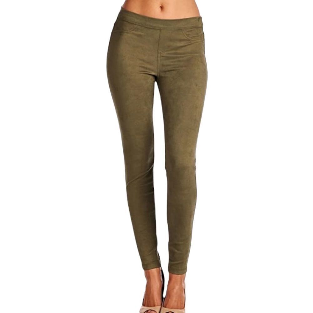 Sneak Peek Low Rise Faux Suede Skinny‎ Pants Leggings Olive Size Small